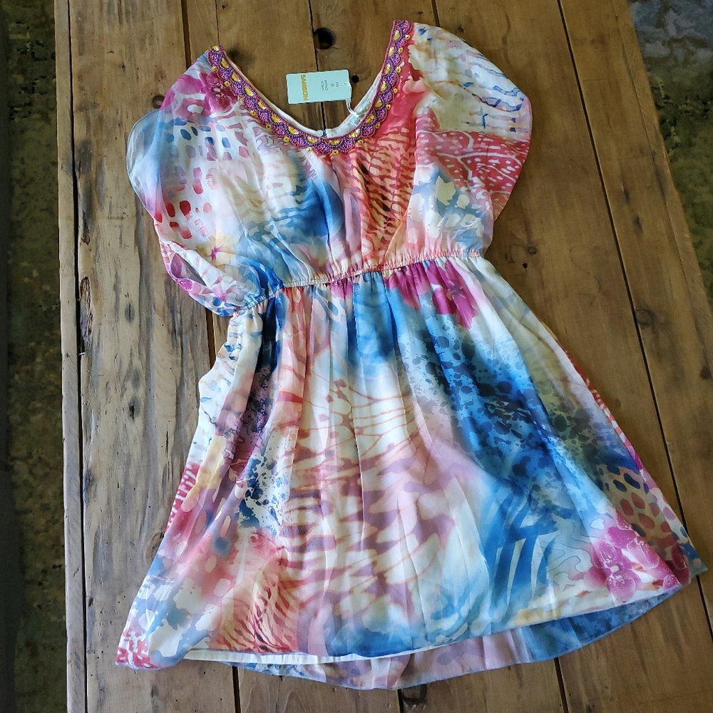 SAMSON Designs Beaded Tunic Dress Cover up Resortwear Medium NEW